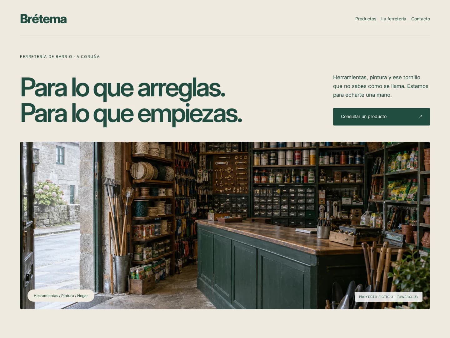 Web de Brétema, proyecto ficticio en A Coruña, Galicia