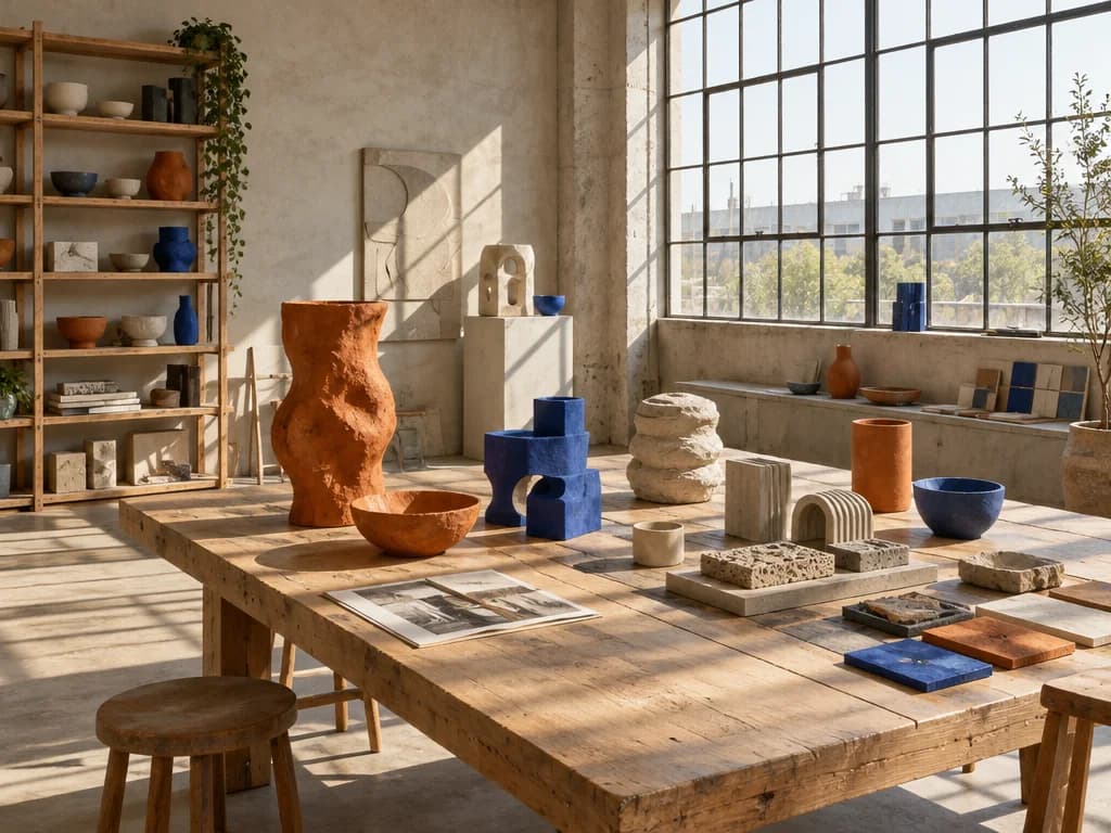 Mesa de trabajo de un estudio creativo conceptual